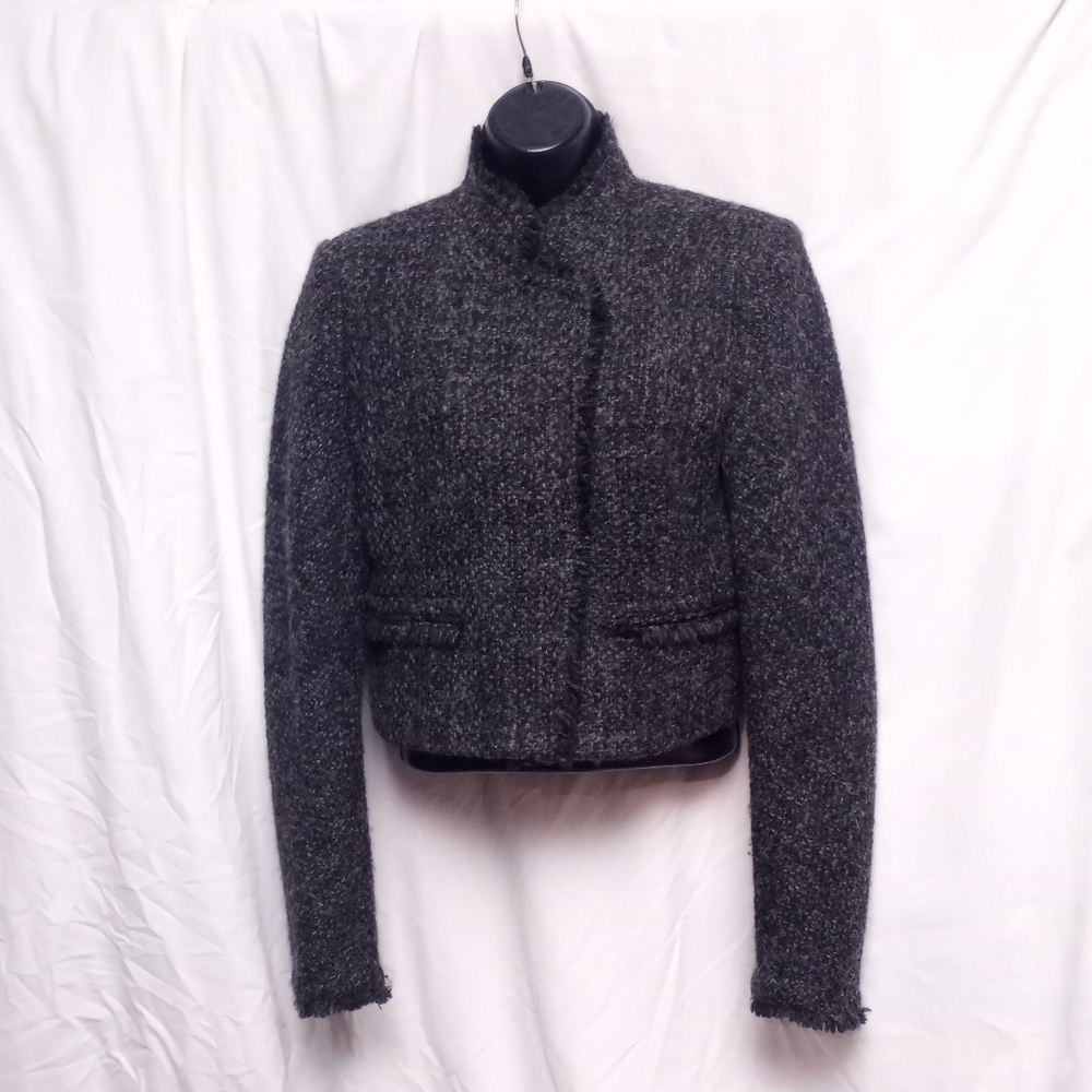 THEORY Charcoal Gray Boucle Cropped Jacket